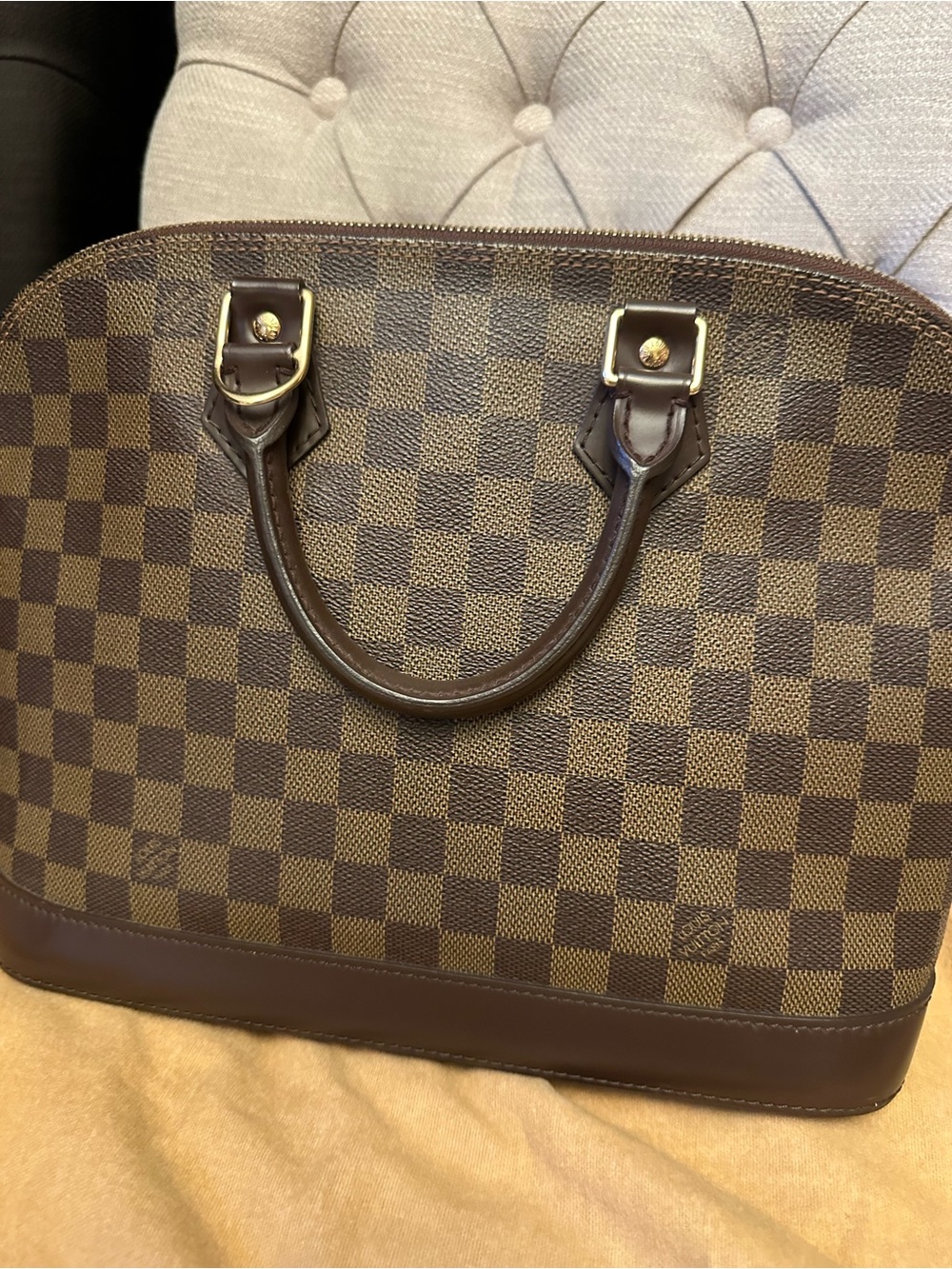 Authentic Louis Vuitton Brown Checker Pattern Dome Satchel